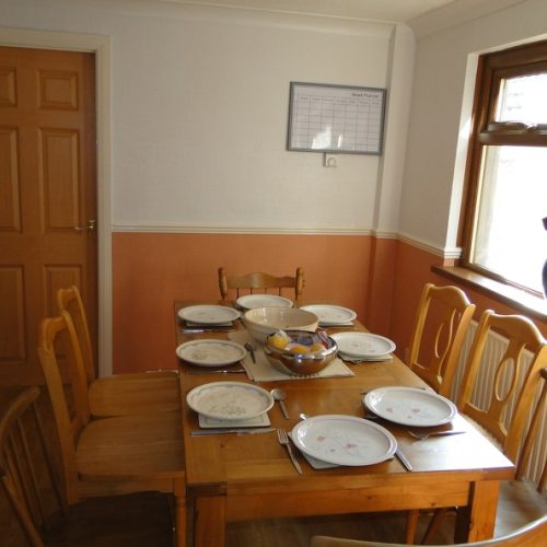 Dining table with plates on